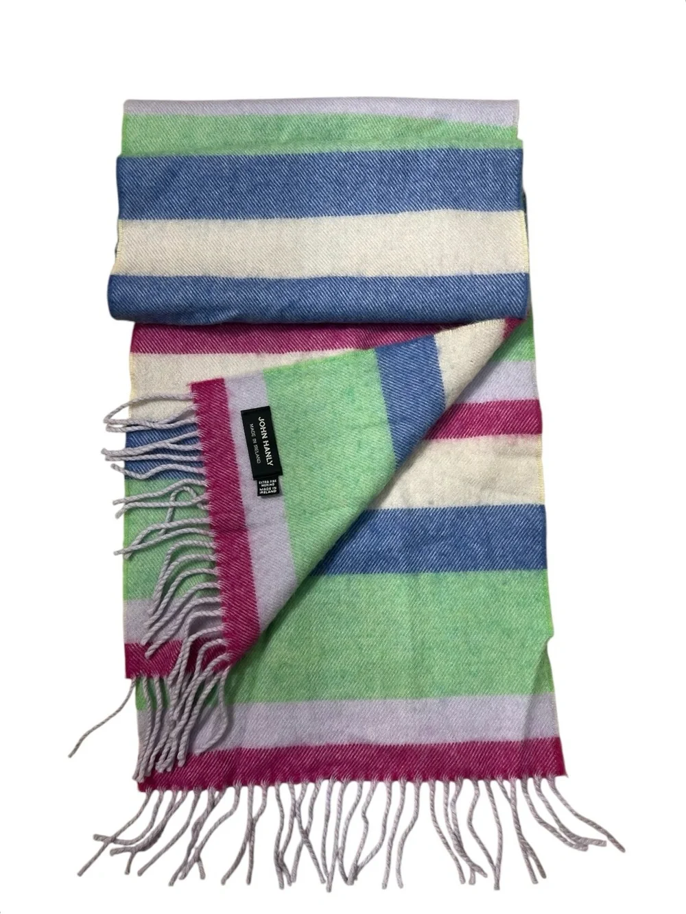 John Hanly Ireland extra fine merino wool colorful pastel stripes winter scarf